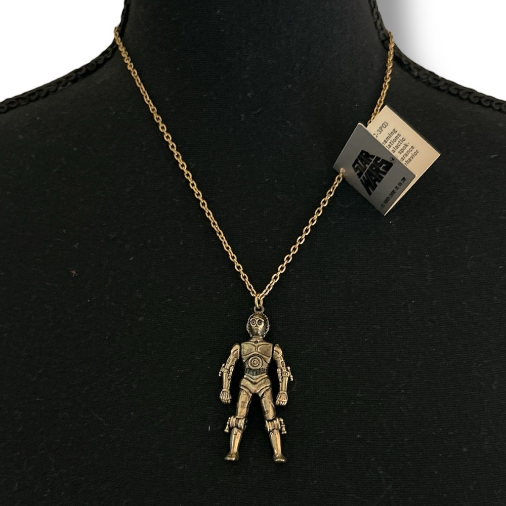 Vintage Star Wars C-3PO Metallic Gold-Tone Necklace Pendant